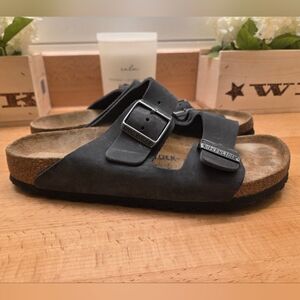 Birkenstock Arizona Sandals Soft Footed Black Oiled Leather Women's Size 41